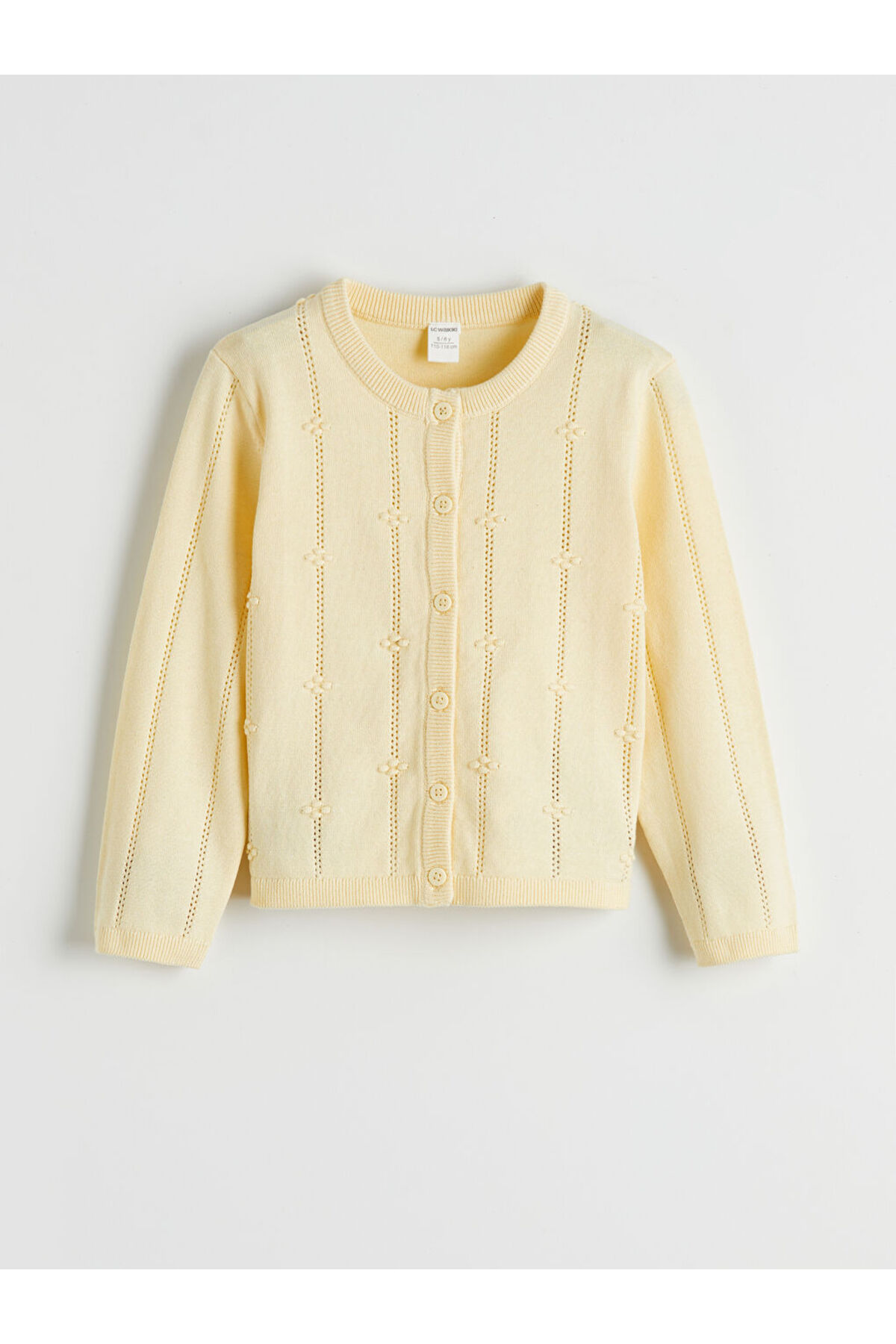 LC Waikiki Sarı Bisiklet Yaka Ajurlu Kız Çocuk Triko Hırka fotoğrafı 2 (önizleme)