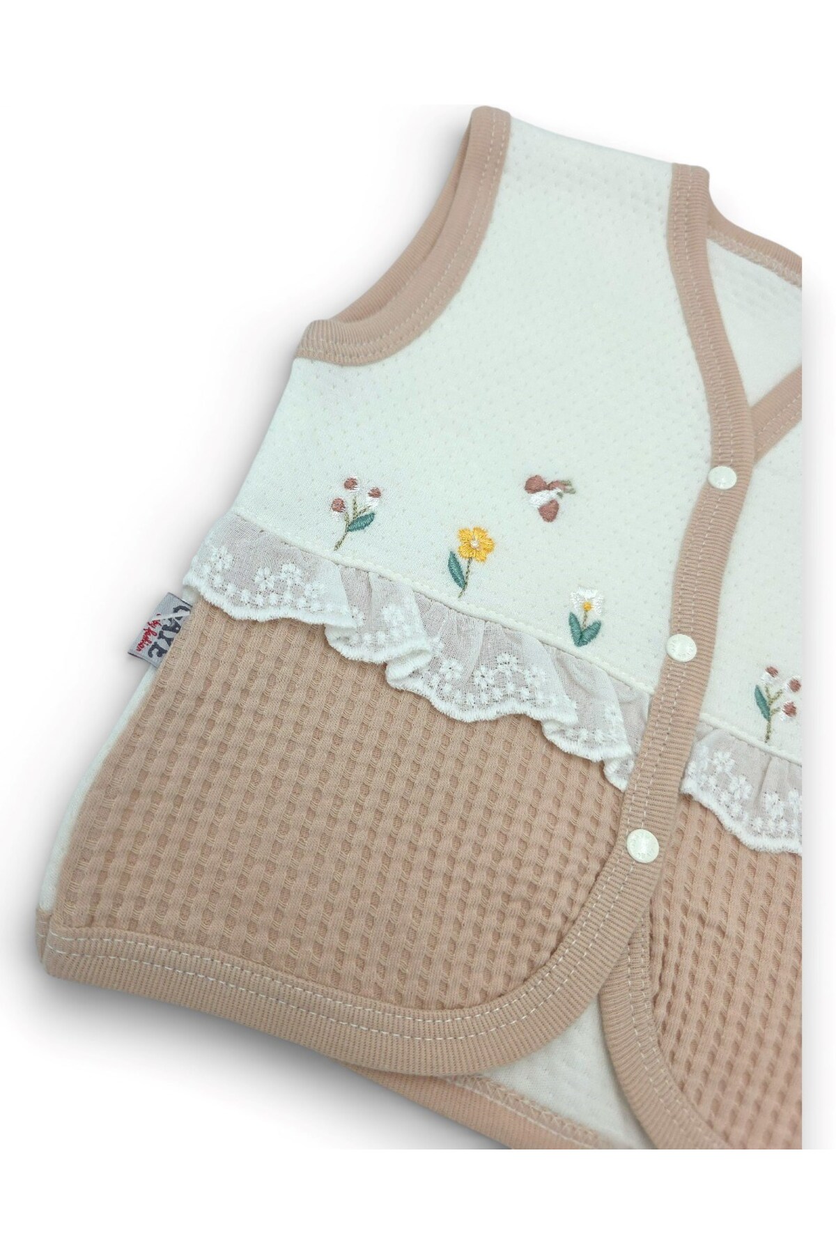 Ege Bebek Gaye Bebe Fırfırlı Çiçek Nakışlı Yeni Doğan Bebek Yeleği / 0-1-3-6-9 Ay fotoğrafı 2 (önizleme)