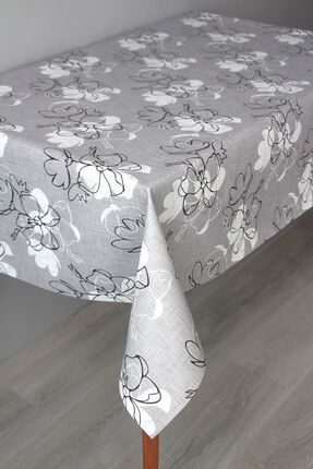 DDHOME Elyaf Silinebilir Pvc Muşamba Masa Örtüsü 1270-SilverCicek