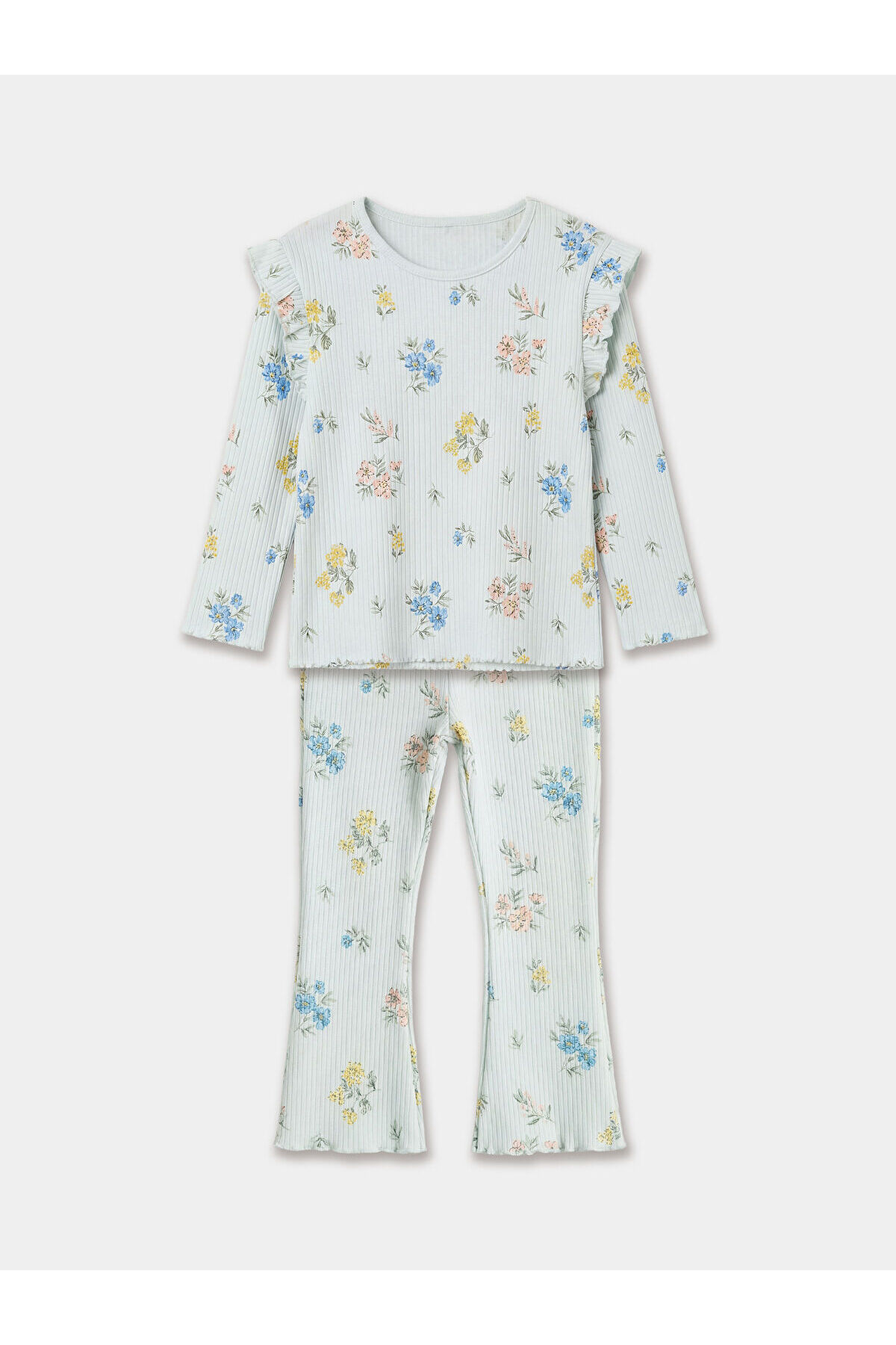 LC Waikiki Nevaa Collection Yeşil Çiçek Baskılı Kız Bebek Fırfırlı Bluz ve Tayt fotoğrafı 2 (önizleme)