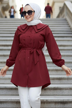 N.S NEVA STYLE Düğmeli Bordo Tesettür Tunik 20228BR
