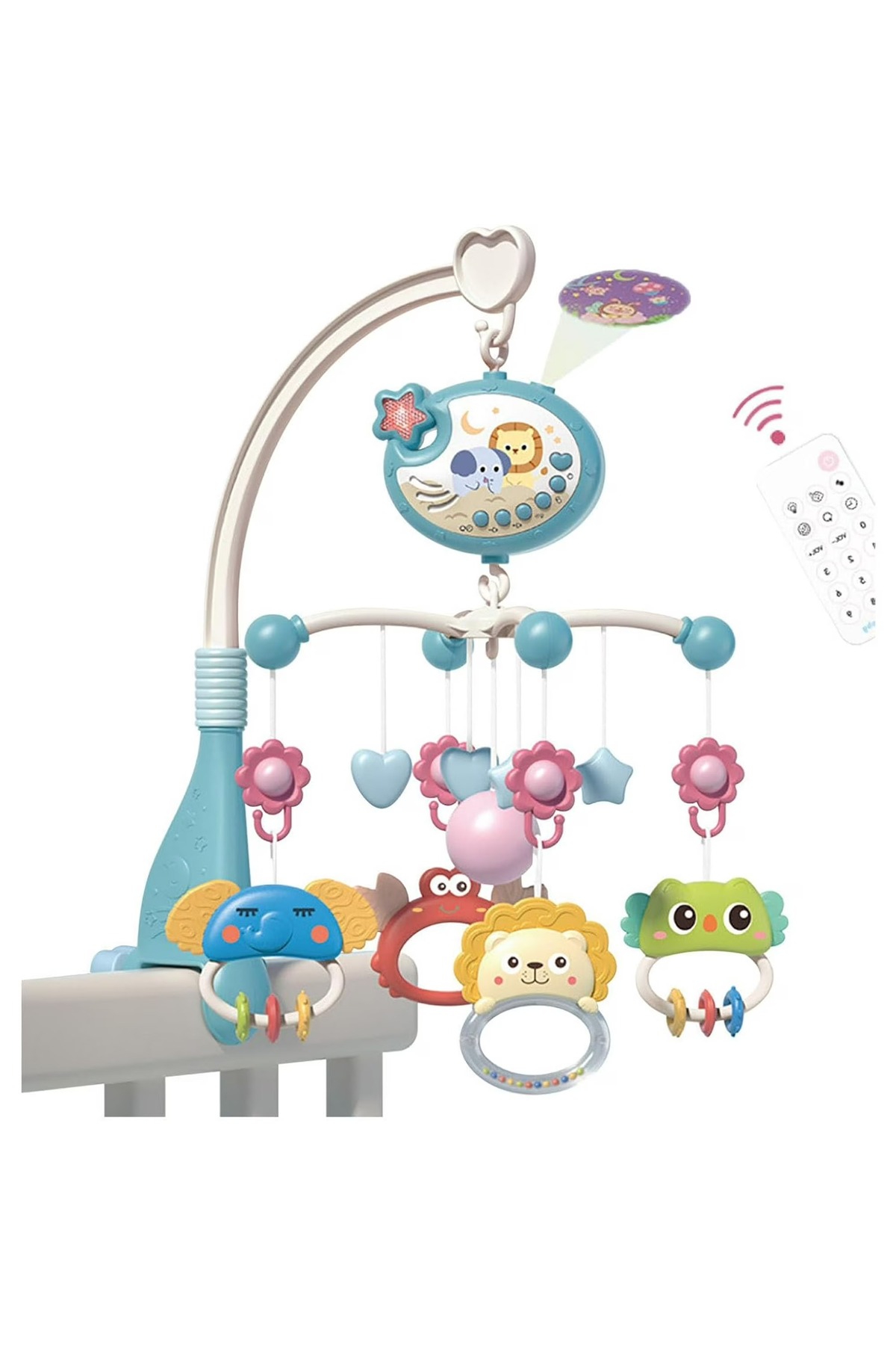 MJ TOYS Işıklı Müzikli Uzaktan Kumandalı Dönence Projektörlü Dönence Oyuncak Beşik Bebek 360° Dönebilir fotoğrafı 6 (önizleme)