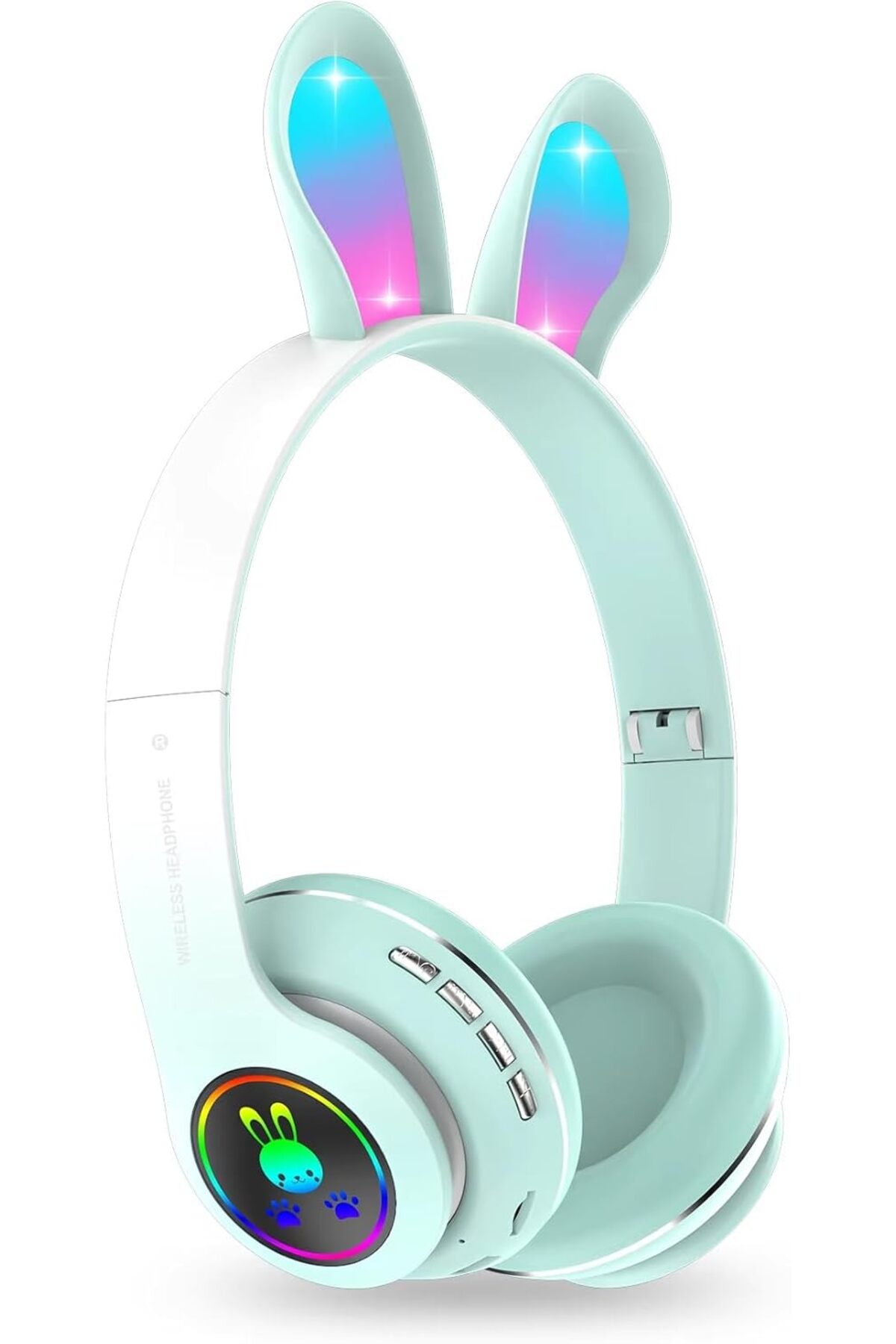 6 Saat Uzun Kullanım Micro SD/Bluetooth Tavşan Kulak Renkli Işıklı RGB Kulaküstü Kablosuz Kulaklık