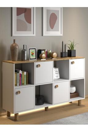 Wood'n Love Nora Bohem Ledli Konsol - Çok Amaçlı Dolap 4 Kapak 4 Bölme - Atla...