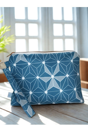 ADUŞKA Su Geçirmez Iç Astarlı Clutch Çanta, Makyaj Çantası ( geometrik desen)