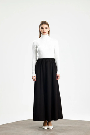 IVRESSE PARÇALI GENİŞ GABARDİN PAMUKLU ETEK ACI KAHVE