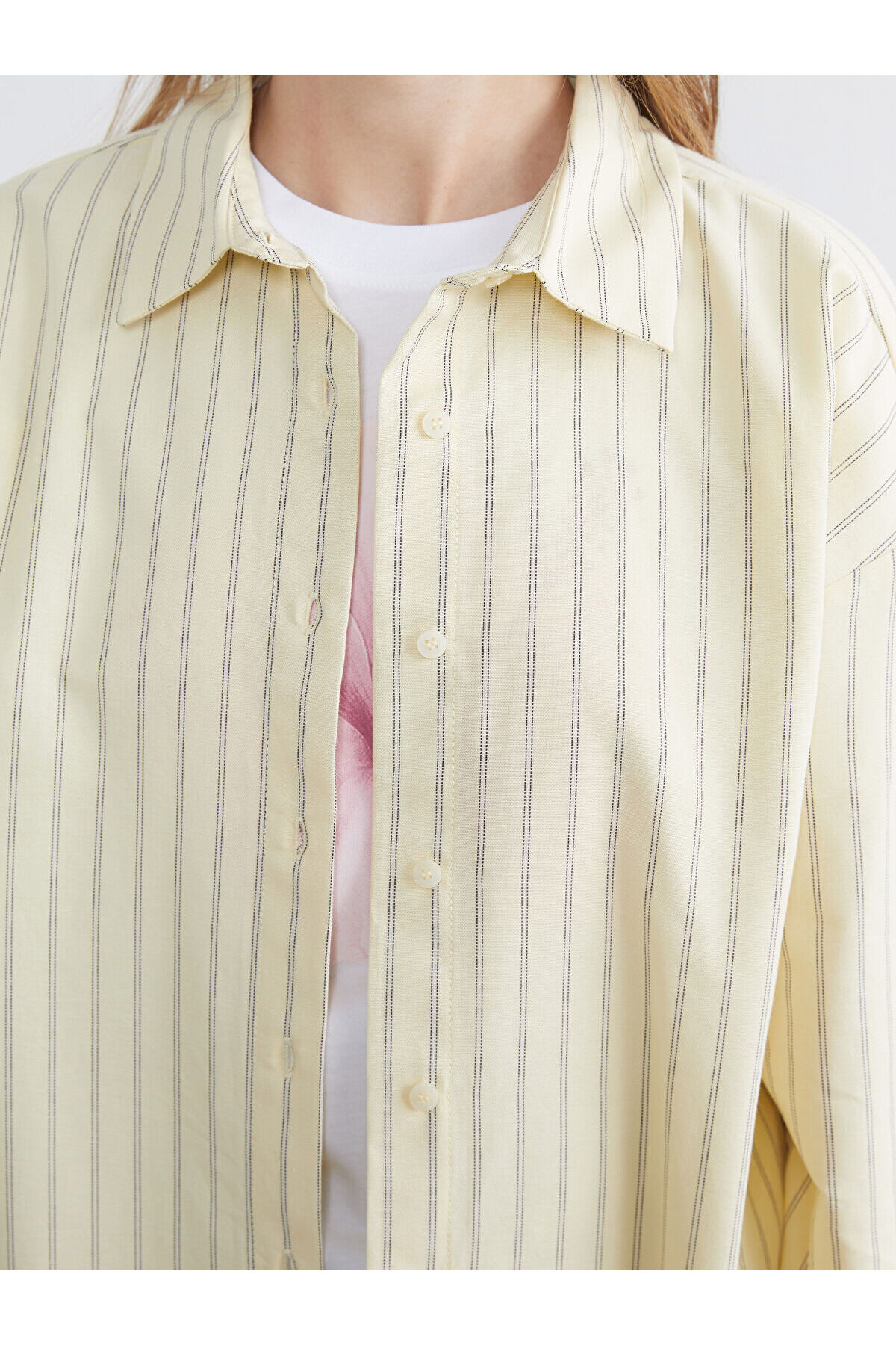 LC Waikiki  Çizgili Oxford Oversize Kadın Gömlek - Görsel 3