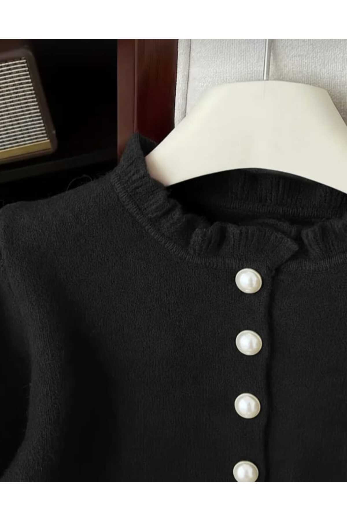 BULGUN BUTİK  Kadın İncili Yumuşak Dokulu Triko Hırka - Görsel 3