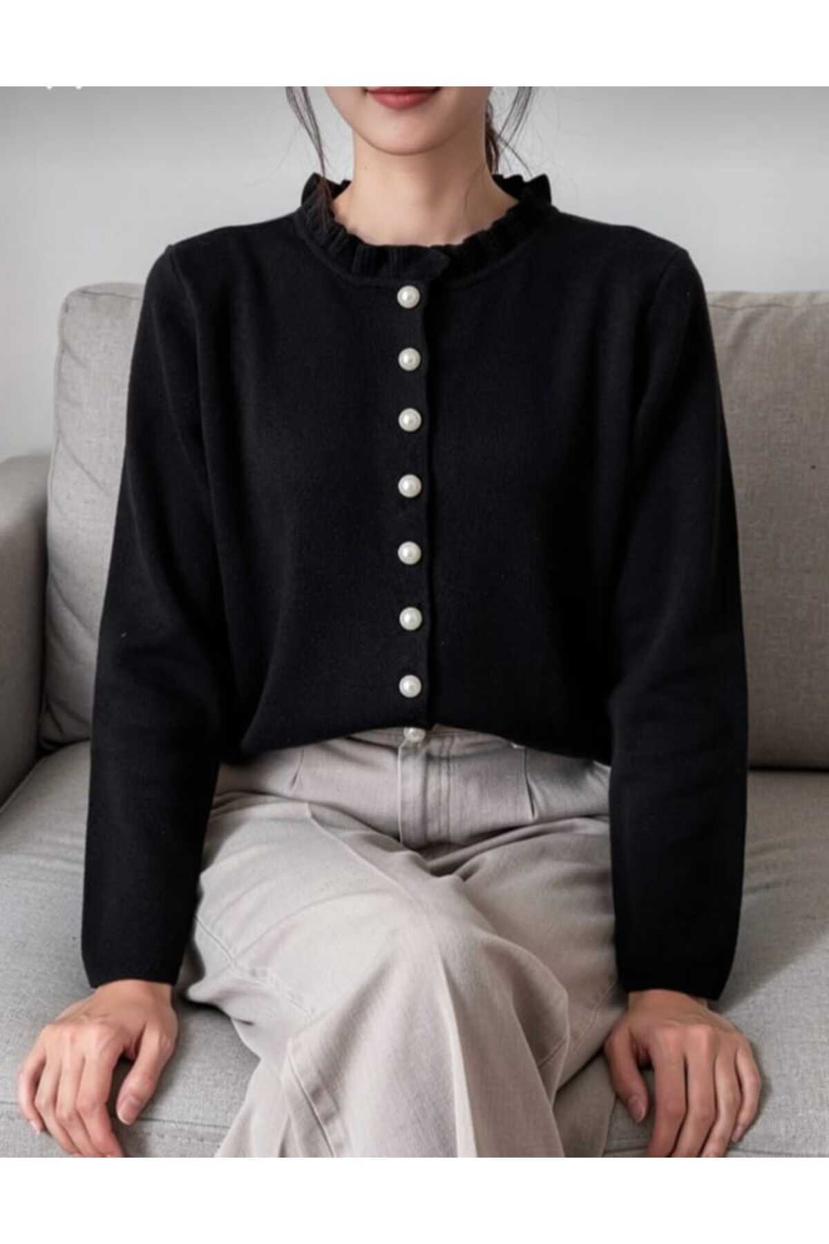 BULGUN BUTİK  Kadın İncili Yumuşak Dokulu Triko Hırka - Görsel 2