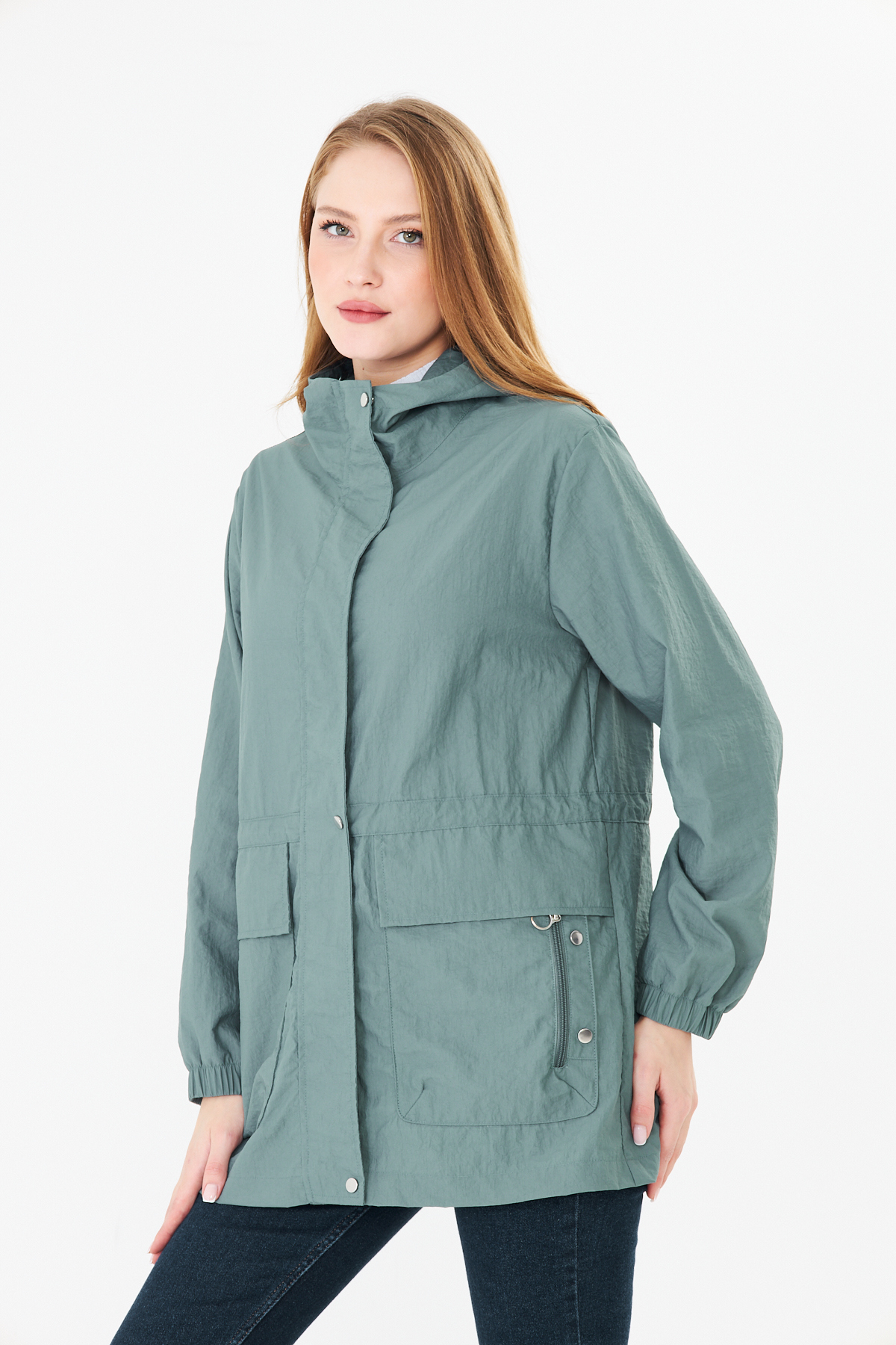 PIQUE  KADIN YAĞMURLUK Beli Ayarlanabilir Kapüşonlu Yağmurluk