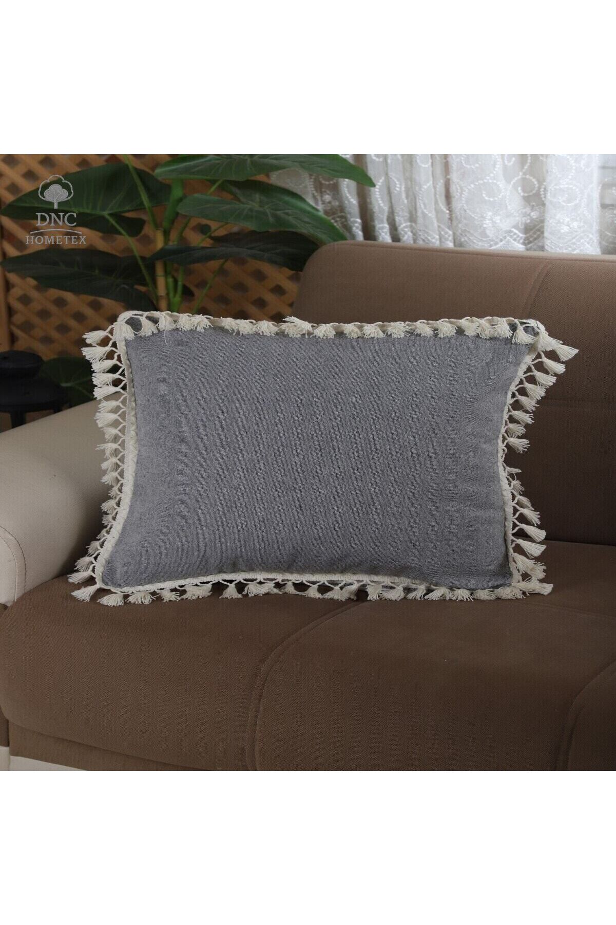 Grey Premium Linen Raw Pompom Pillow Pillow Case (43x43)