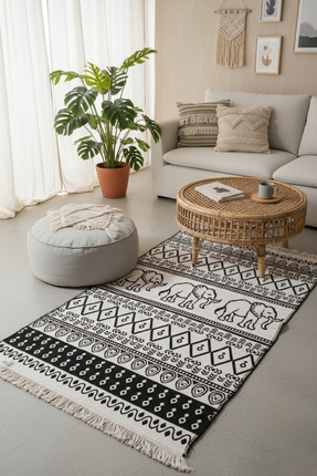 Lorvian Noletti Siyah Beyaz Fil Desenli Çift Taraflı Makinede Yıkanabilir Gün...