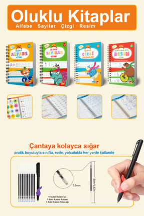 Dikkat Atölyesi Yayınları 4'lü Oluklu Set Resim, Çizgileri, Harfleri ve Sayıl...