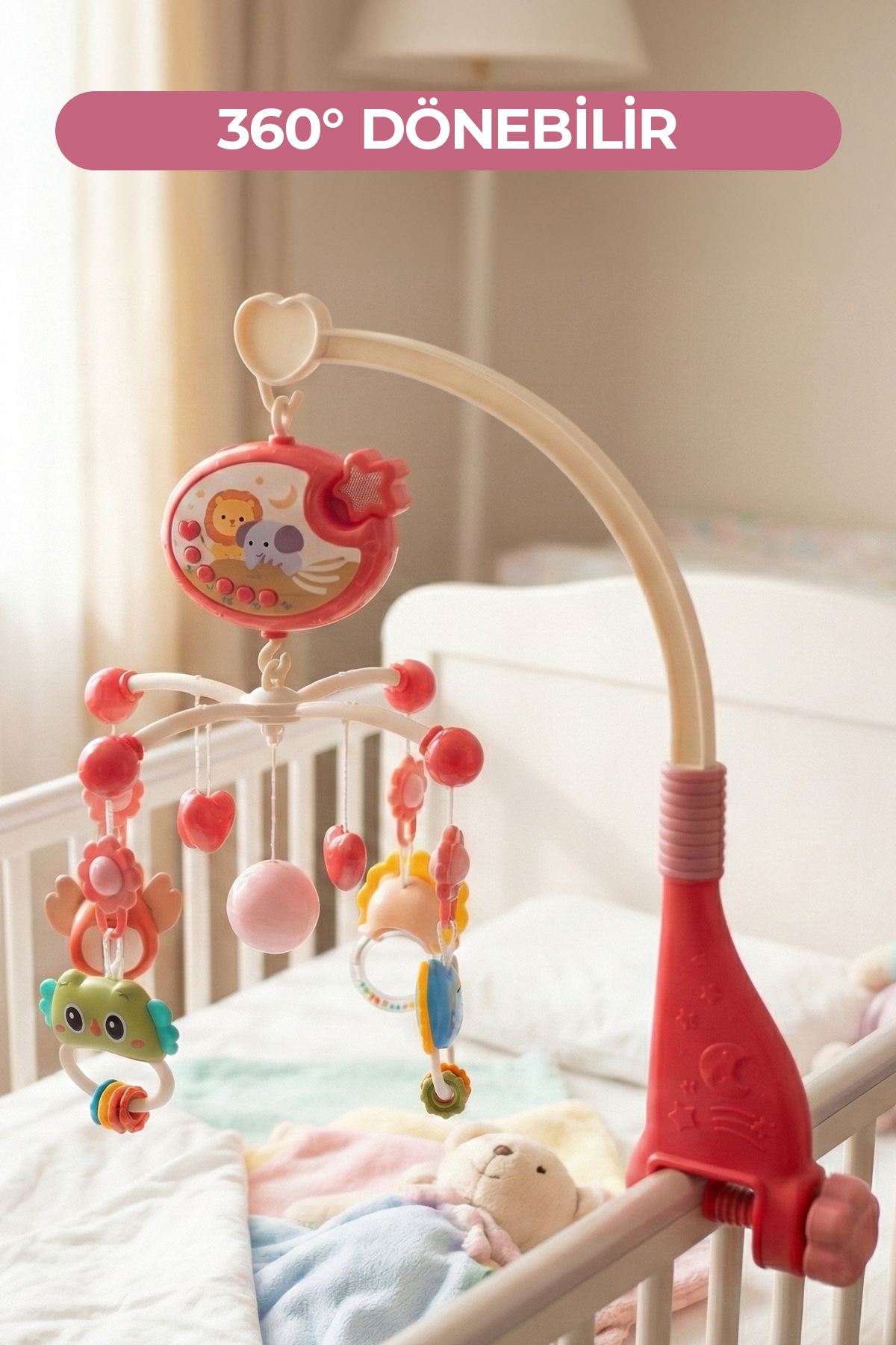 ROZİTOYS Işıklı Müzikli Kumandalı Bebek Dönencesi Pembe fotoğrafı 2 (önizleme)