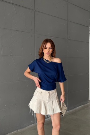 R-Style Modal Kumaş Kayık Yaka Bluz