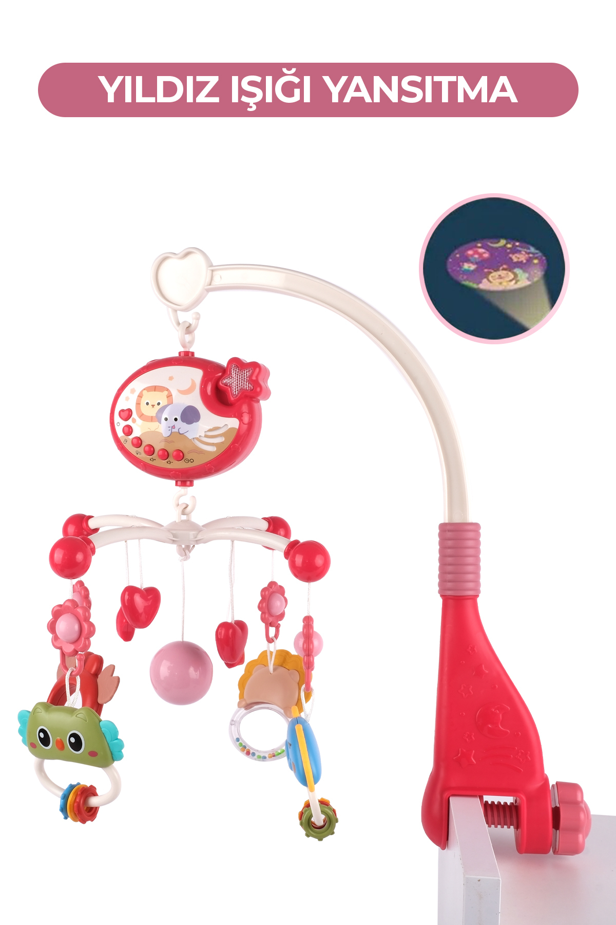 ROZİTOYS Işıklı Müzikli Kumandalı Bebek Dönencesi Pembe fotoğrafı 6 (önizleme)