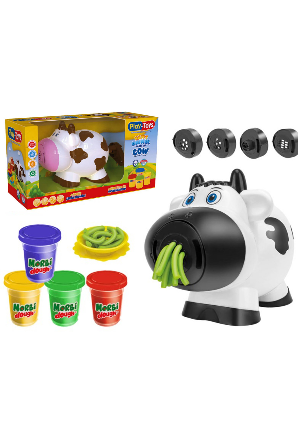 Play-Toys Hamur Çıkaran İnek Oyun Hamuru Seti | 4 Renk Hamur | Şekil Kalıplı Eğitici Oyuncak