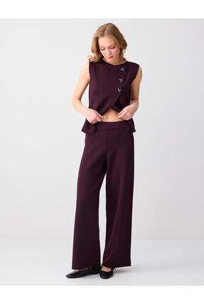 Jimmy Key Bordo Normal Paça Normal Bel Beli Lastikli Triko Pantolon