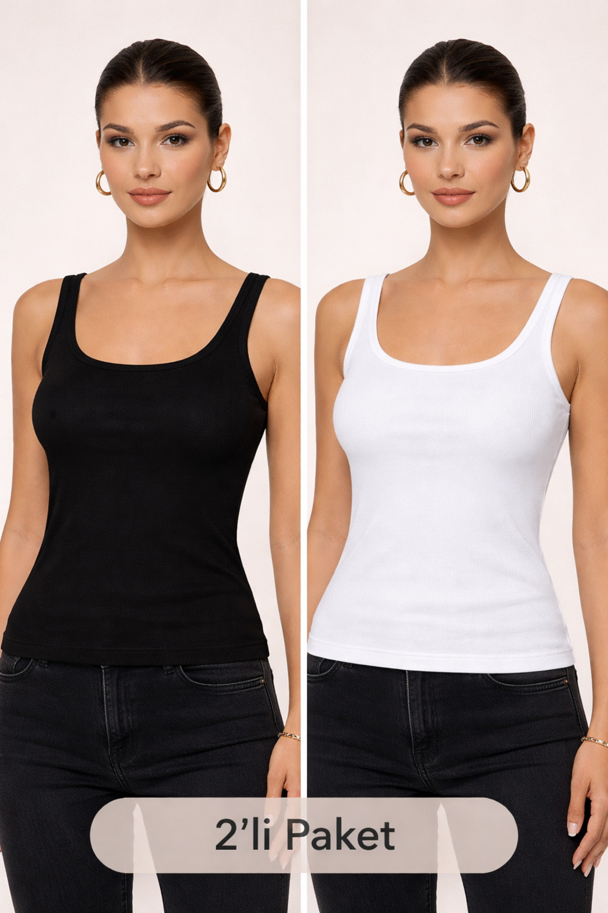 Women's Savior Basic 2-Pack Fit Rib Tank 100% Cotton (Black & White)