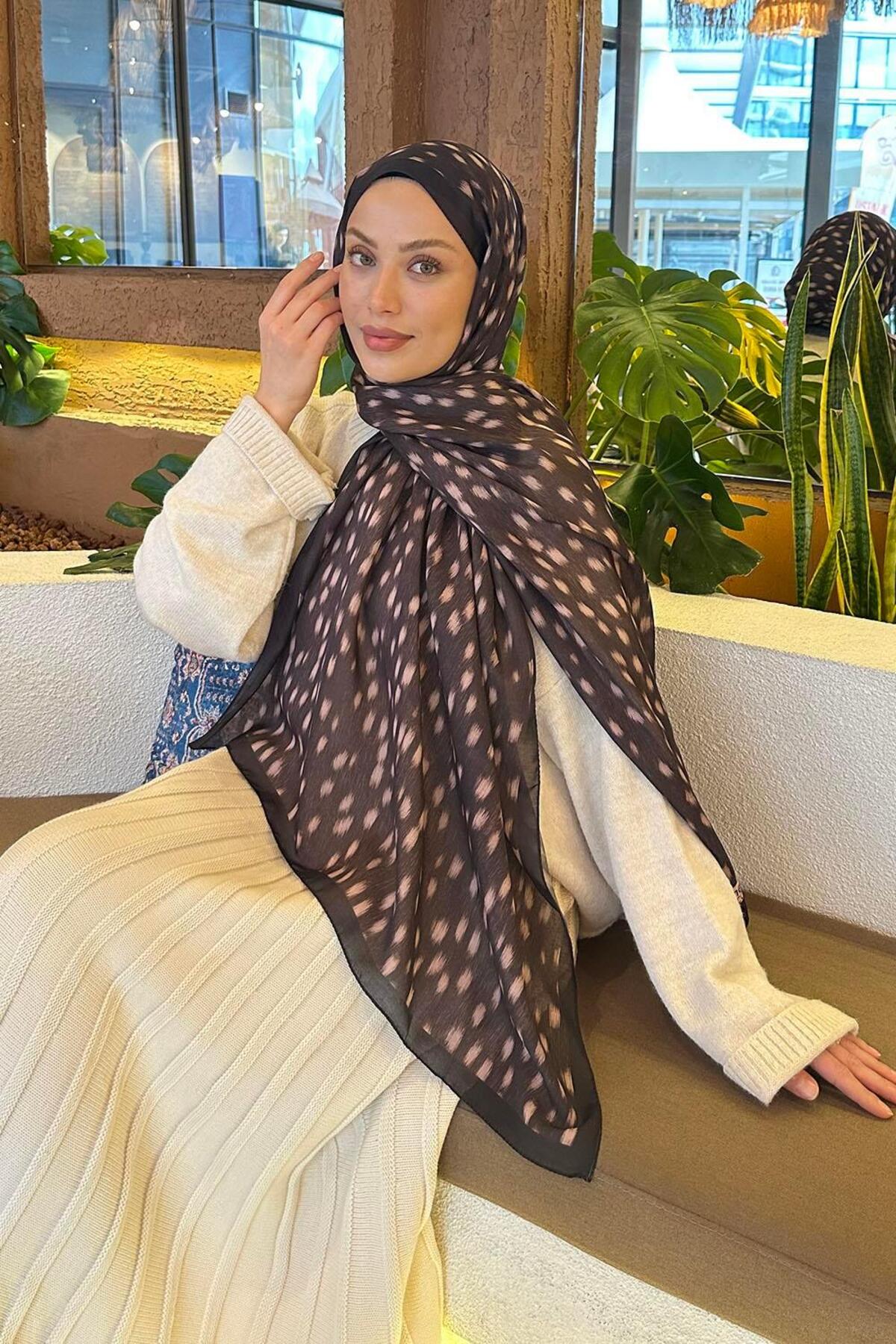 Lamelif  Ceylan Desen Soft Şal Acı Kahverengi - Görsel 3