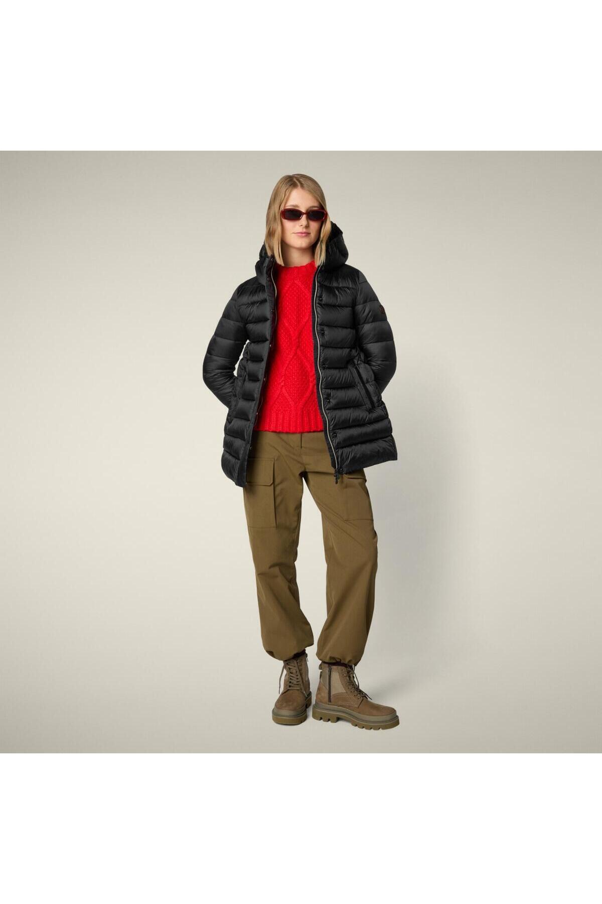 Drimia Women's Hooded Puffer Coat, Warm, Long, Regular Fit, Black