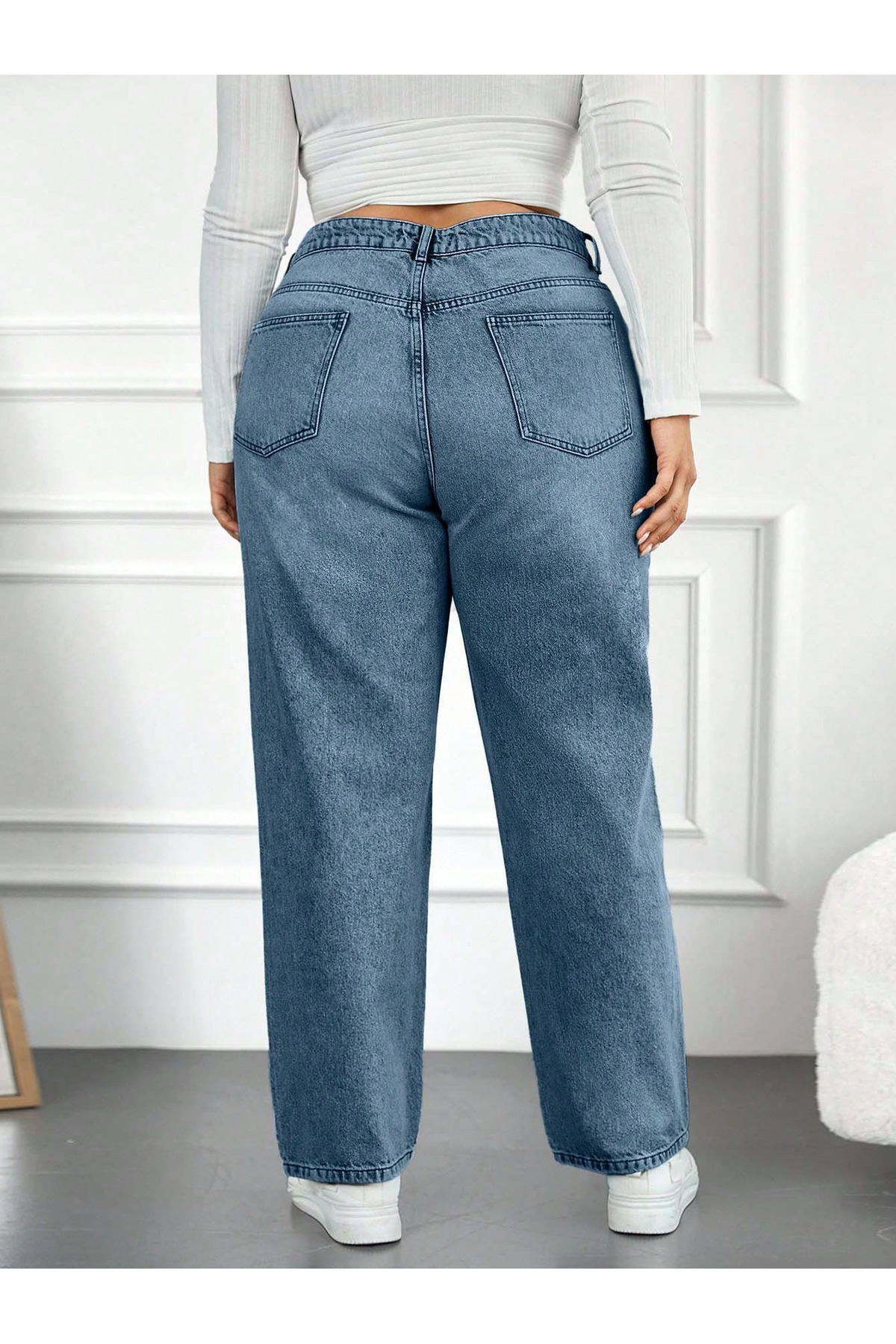 connemara Kadın Yüksek Bel Mom Fit Mavi Kot Pantolon Battal görsel 3