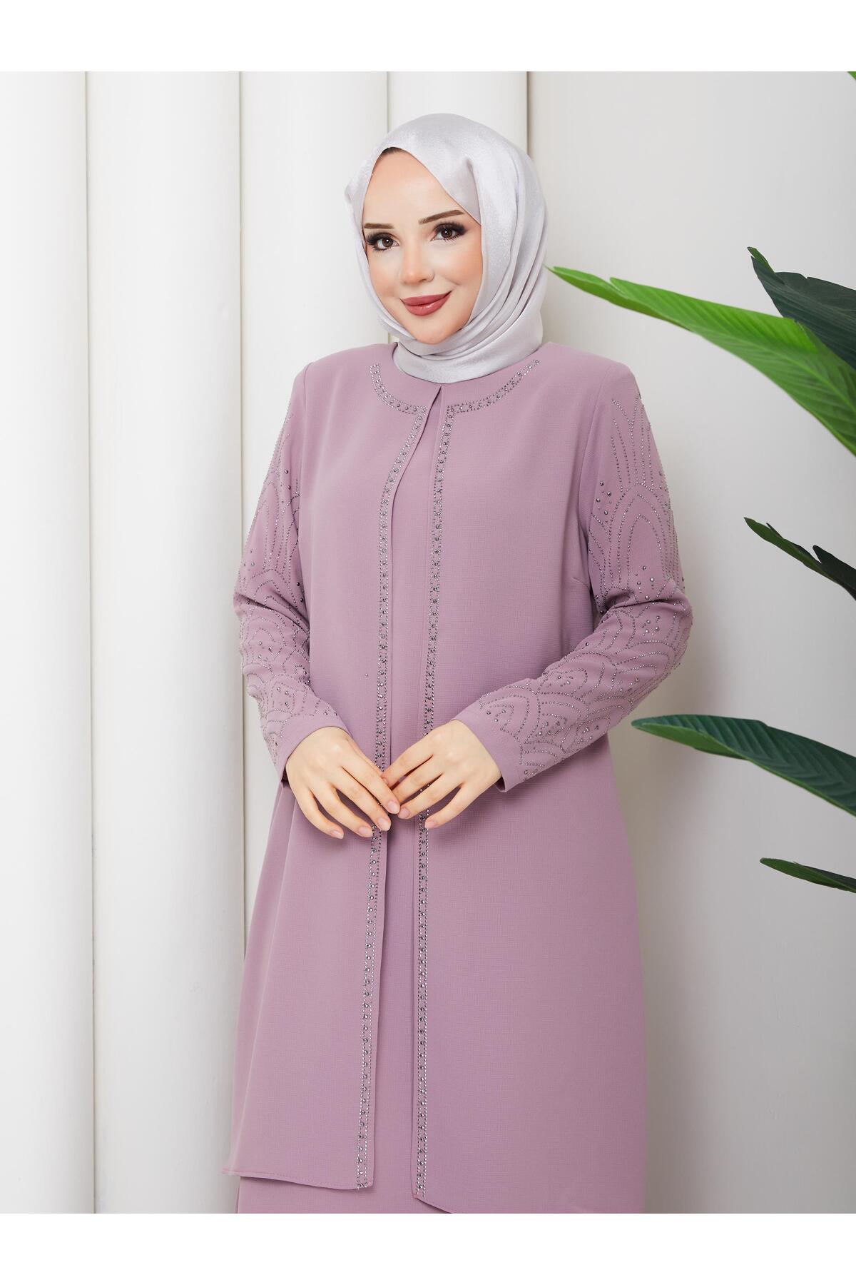 Plus Size Mother Dress with Gemstone Sleeves