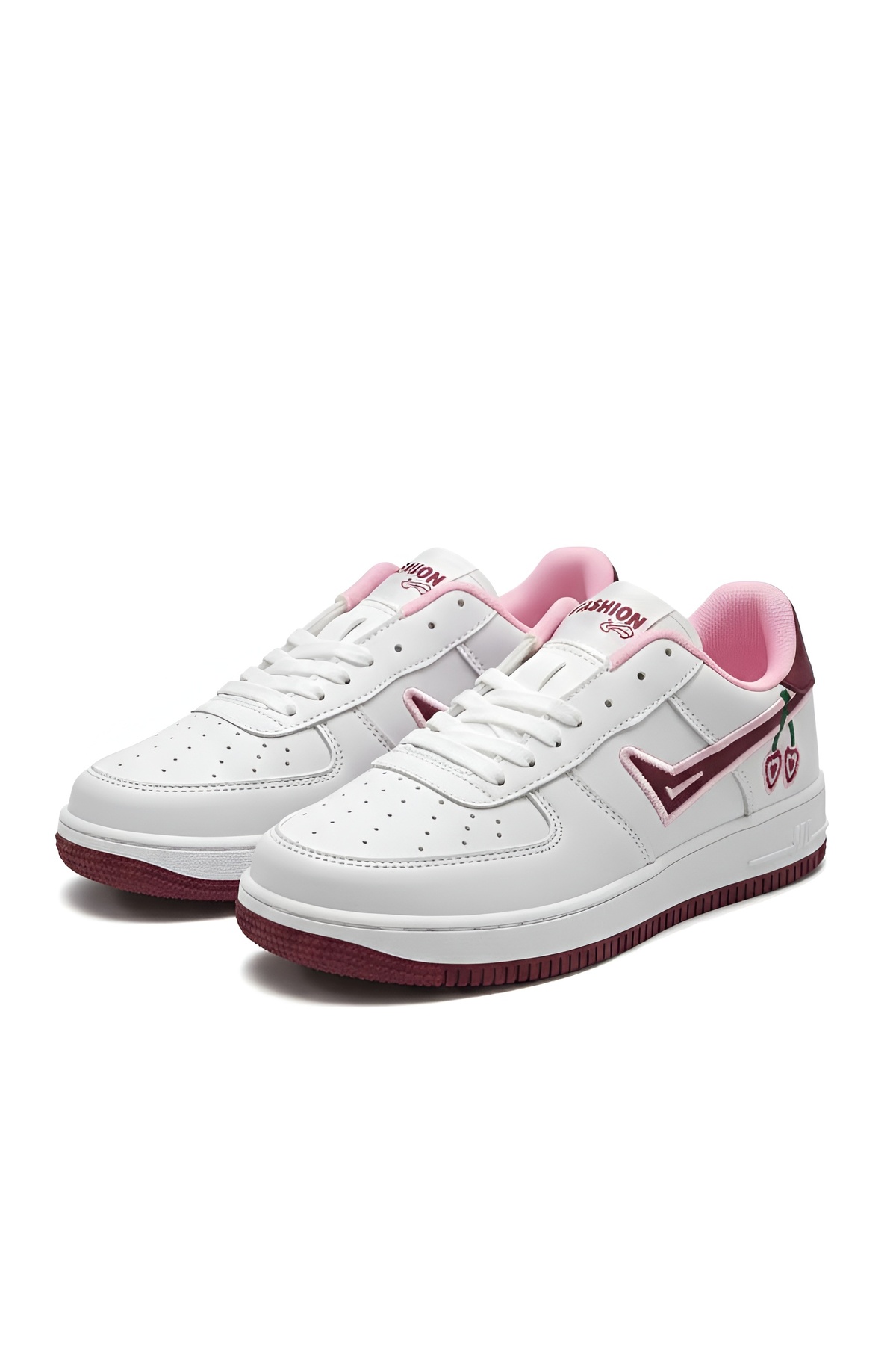McDark Beyaz Bordo Kadın Sneaker Kirazlı Model Ayakkabı fotoğrafı 4 (önizleme)