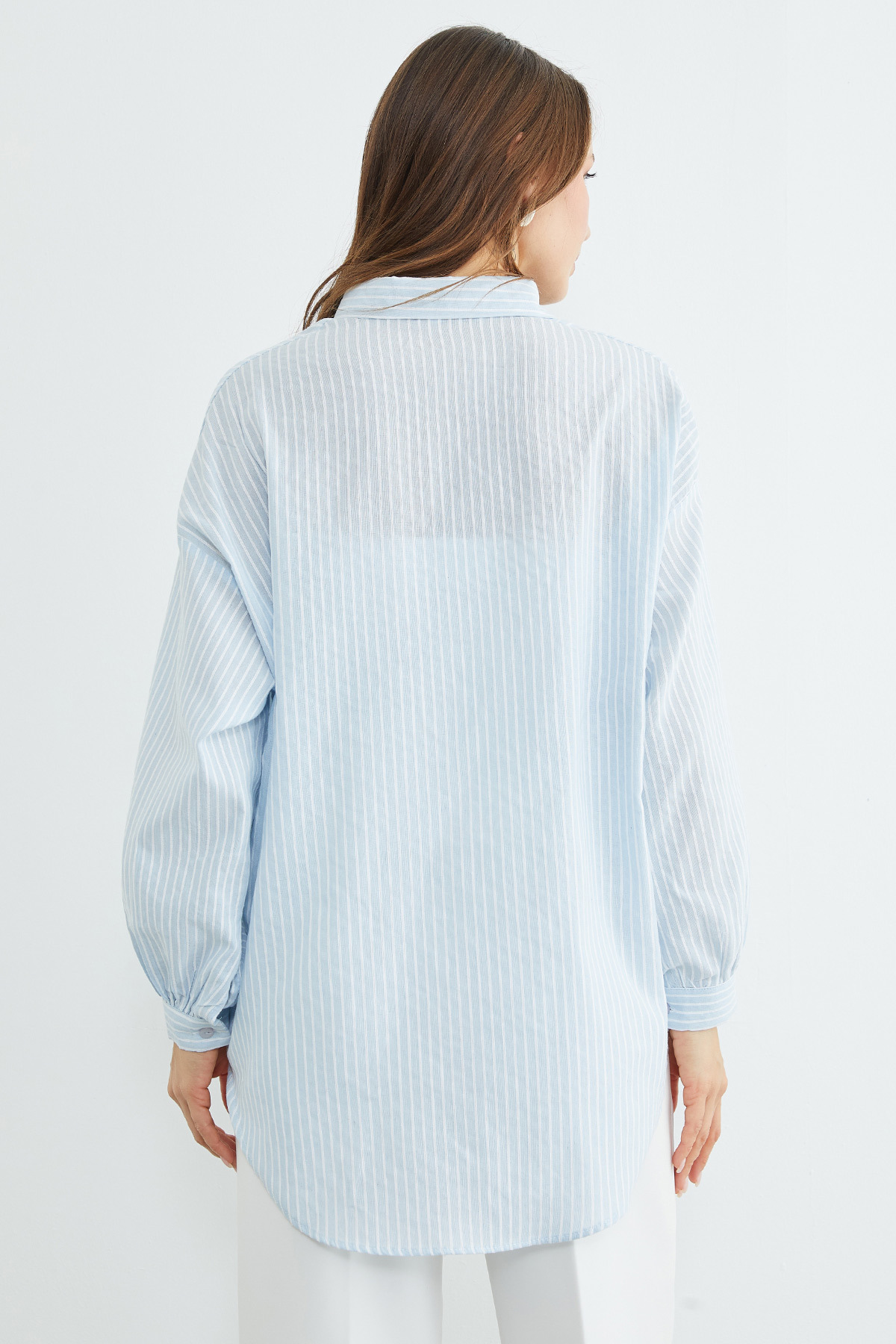 Fullamoda  Çizgili Arkası Uzun Oversize Gömlek - Görsel 8