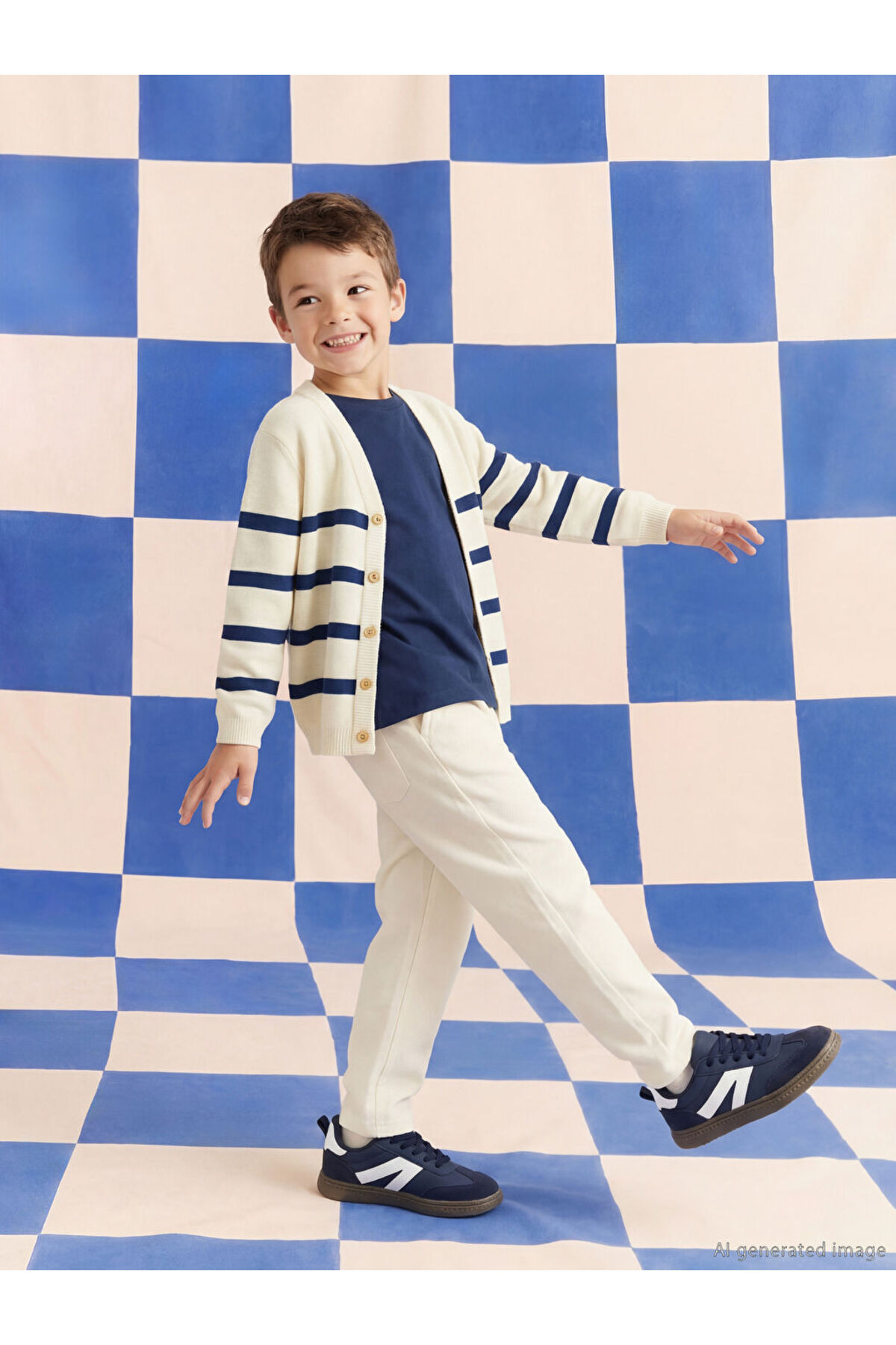 LC Waikiki LCW Kids Lacivert V Yaka Çizgili Erkek Çocuk Triko Hırka fotoğrafı 2 (önizleme)