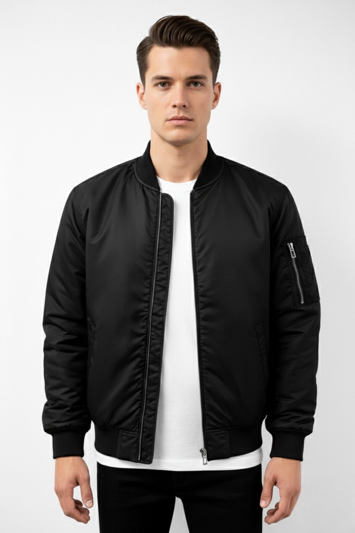 legends butik Unisex Basic Bomber Ceket, Çift Cepli Kolej Stili görsel 3
