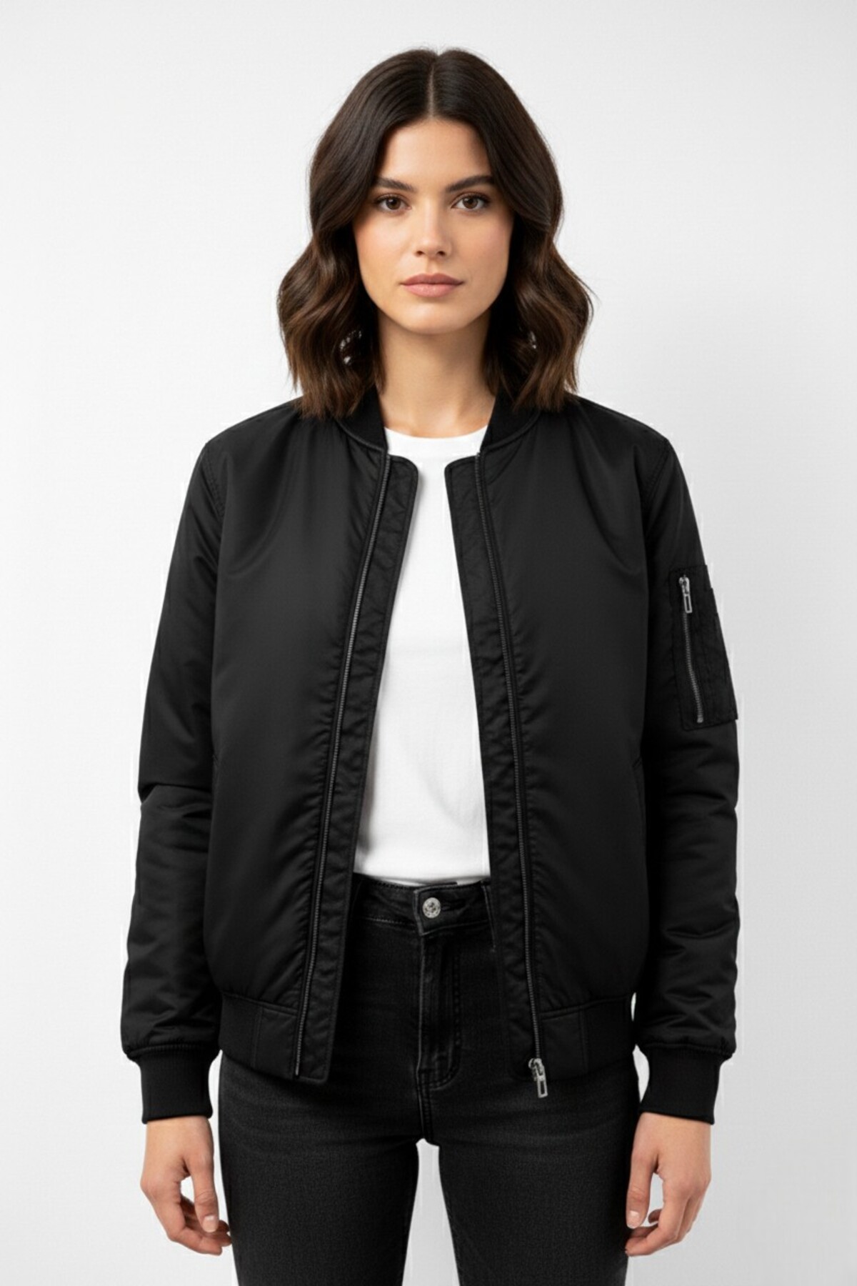 Unisex Peluş Yakalı Basic Bomber Ceket – Çift Cepli Kolej Stili