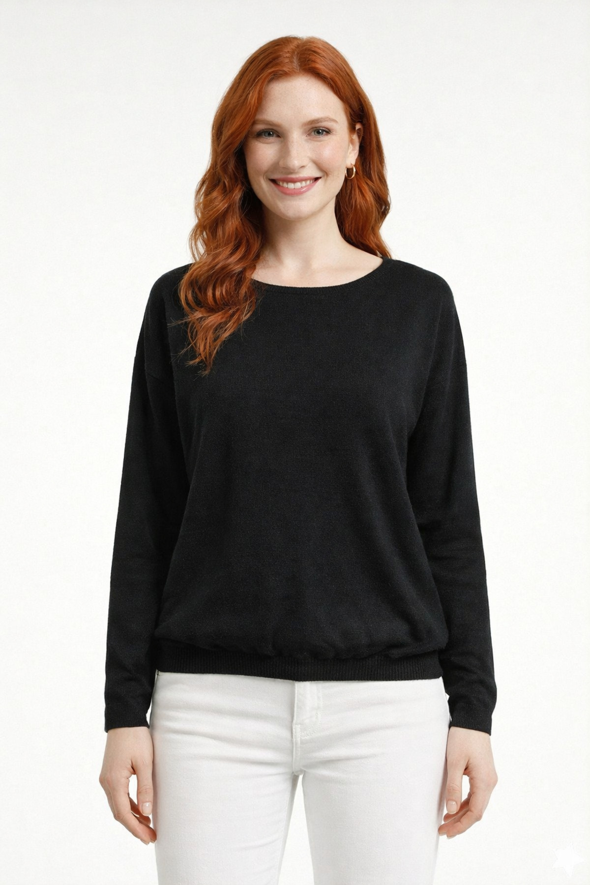 Black Crew Neck Skirt Elastic Oversized Sweater