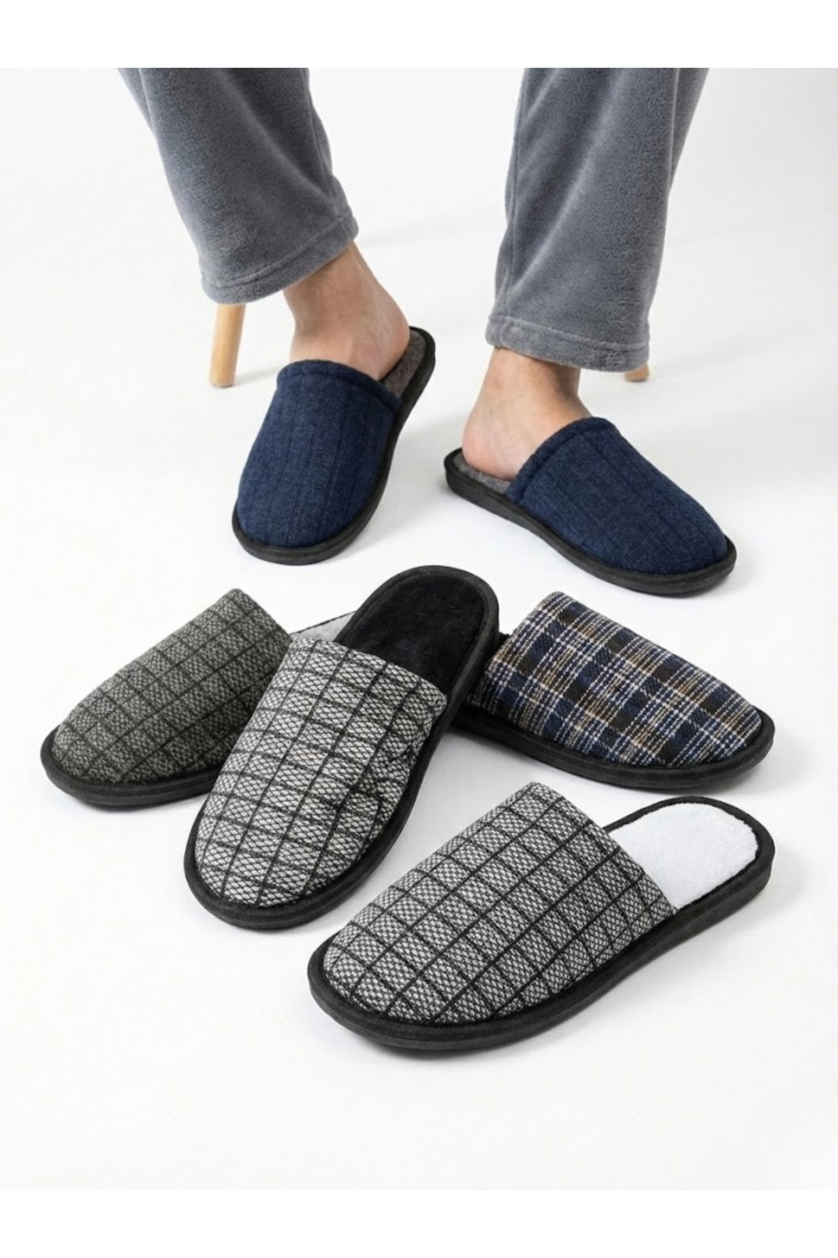 BİG STEPS  Erkek 5’li Kışlık Ev Terliği Seti - Kaymaz Taban, Sıcak ve Konforlu, Çeyiz Terliği, Erkek Ev Terliği - Görsel 3