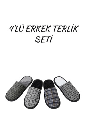 BİG STEPS Erkek 4’lü Kışlık Ev Terliği Seti - Kaymaz Taban, Sıcak ve Konforlu...