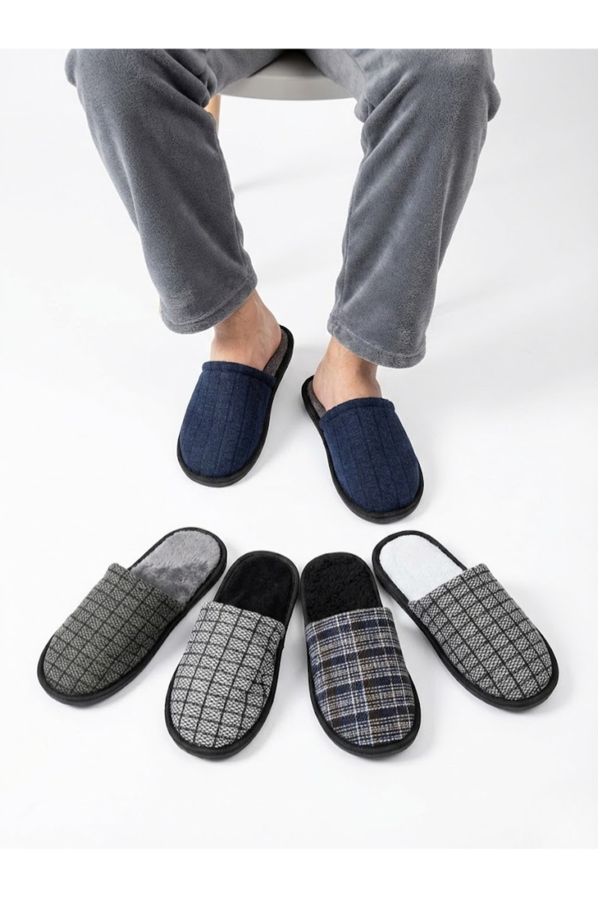 BİG STEPS  Erkek 5’li Kışlık Ev Terliği Seti - Kaymaz Taban, Sıcak ve Konforlu, Çeyiz Terliği, Erkek Ev Terliği - Görsel 2