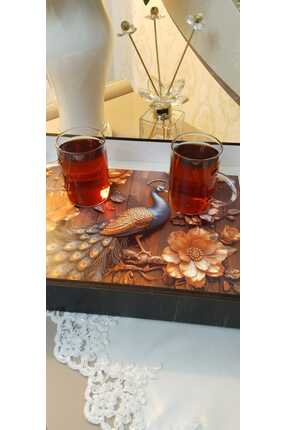 shop BSD Dekoratif Tavus Kuşu Baskılı Tepsi