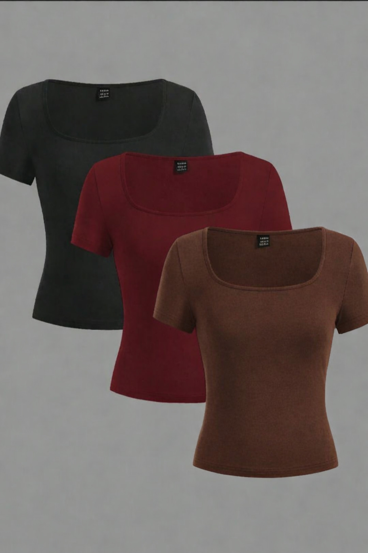 ÖZ PAMUK  PAMUKLU Yumuşak Dokulu Rahat Düz Kesim KISA KOLLU KARE YAKA BLUZ-BODY-TİŞÖRT