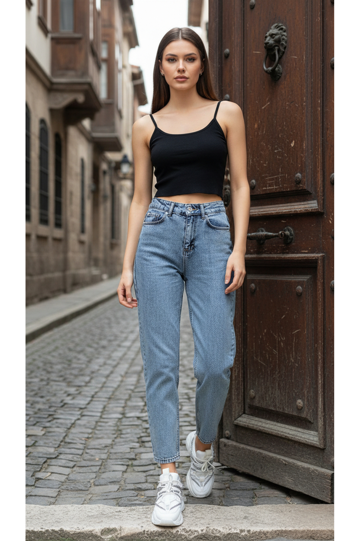 geenz manifacture  Suzi Kar Mavi Likralı Esnek Mom Jean Pantolon - Görsel 4