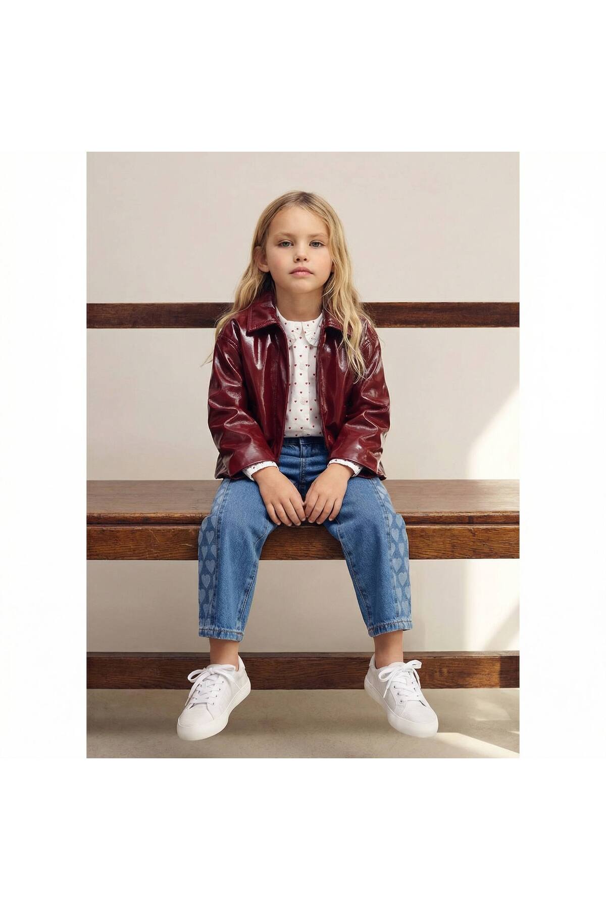 Teeny Weeny Kids Kız Çocuk Parlak Deri Ceket fotoğrafı 4 (önizleme)