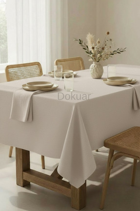 Dokuar Kadife Dokulu Premium Taş Rengi Düz Polyester Dertsiz Masa Örtüsü