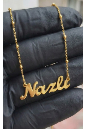 NİŞANTAŞI GÜMÜŞ 925 ayar Gümüş Nazlı İsimli Toplu Zincirli Altın Kaplama Koly...