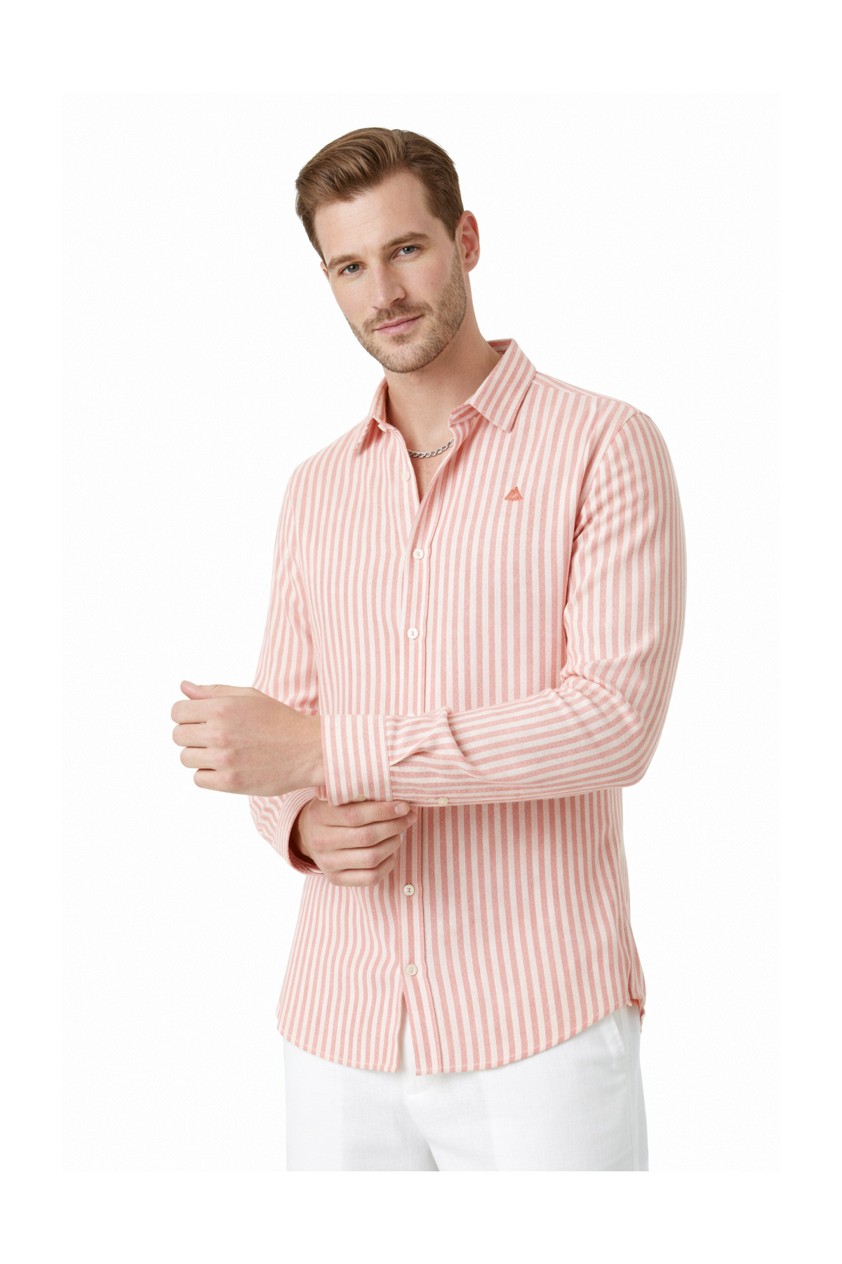 Orange Slim Fit Striped 100% Cotton Men's Shirt – Breathable Stylish Casual Shirt 2602626
