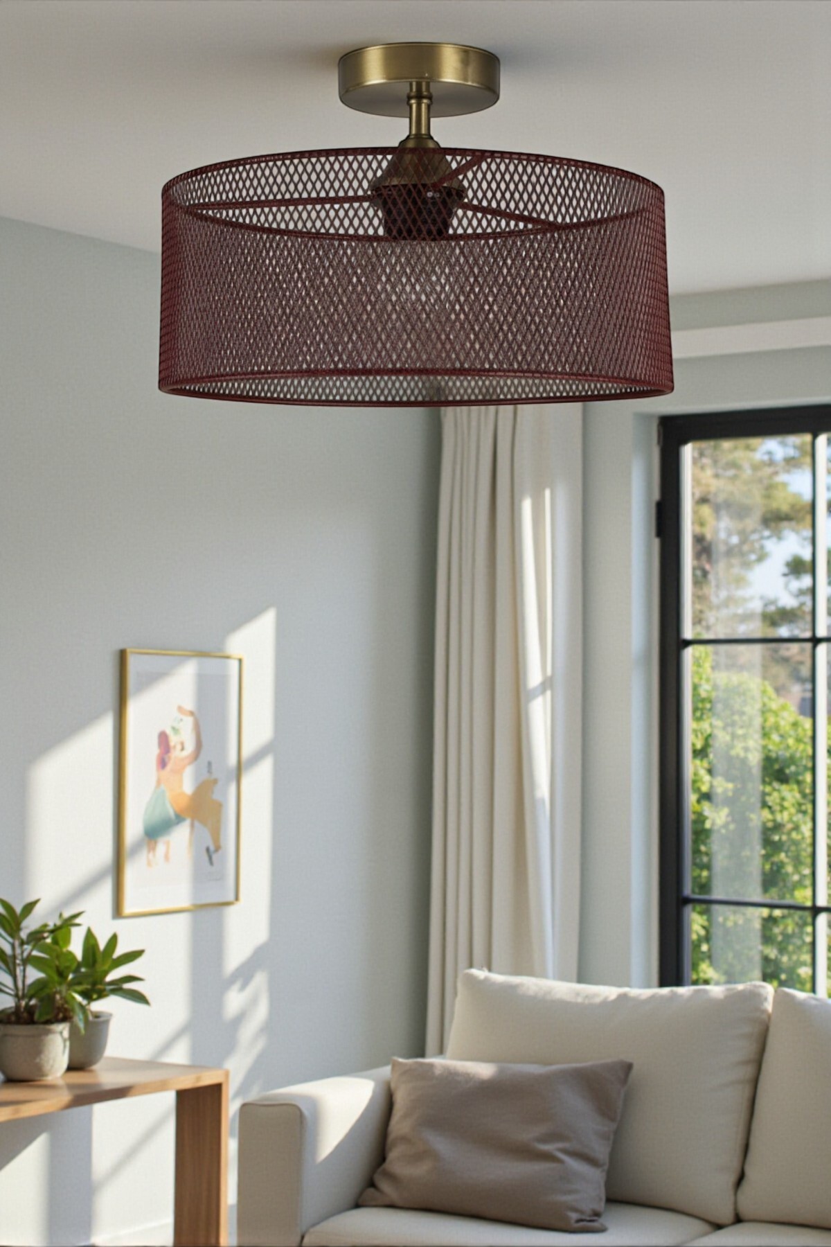 Ferix Cherry Rotten Metal Wire Mesh Antique Pyramid Hood SinglePlafonyer Rustic E27 Chandelier