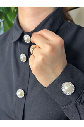 MazeAksesuar İnci ve Baget Taşlı 2li Düğme Klipsi