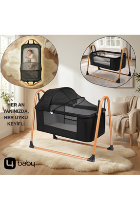 4 Baby İcon Keten Fileli Silinebilir Portatif Sallanır Anne Yanı Beşik