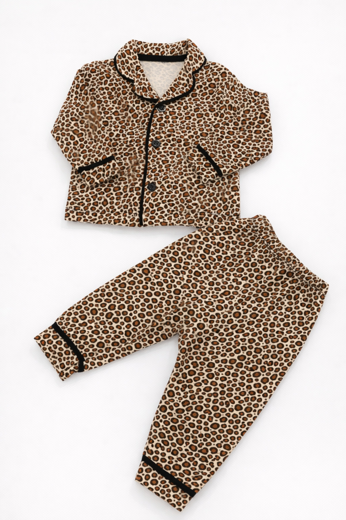 VERONA TARZ Kız Bebek Çocuk Leopar Desenli Pijama Takımı Gömlekli Pamuklu fotoğrafı 3 (önizleme)