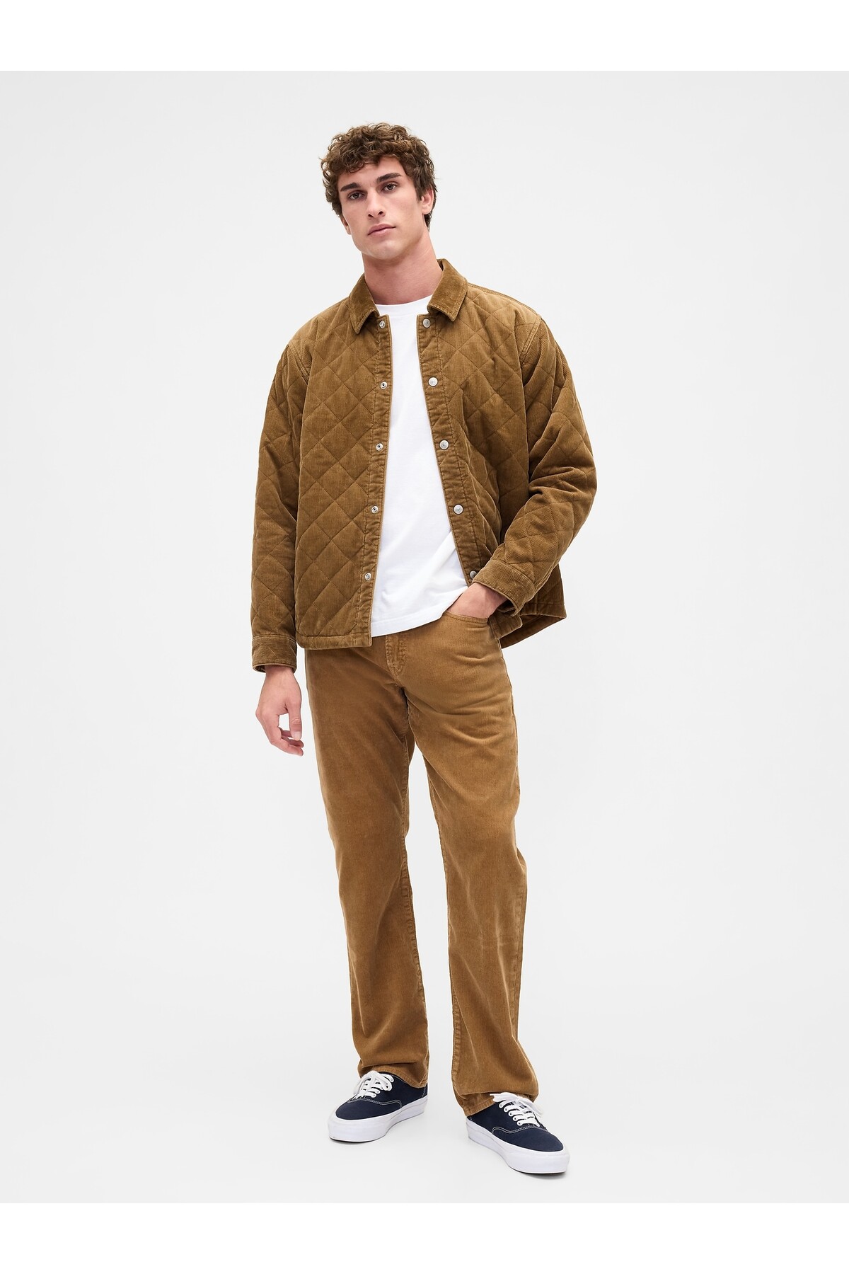 GAP Erkek Açık Kahverengi Quilted Corduroy Relaxed Gömlek Ceket görsel 6
