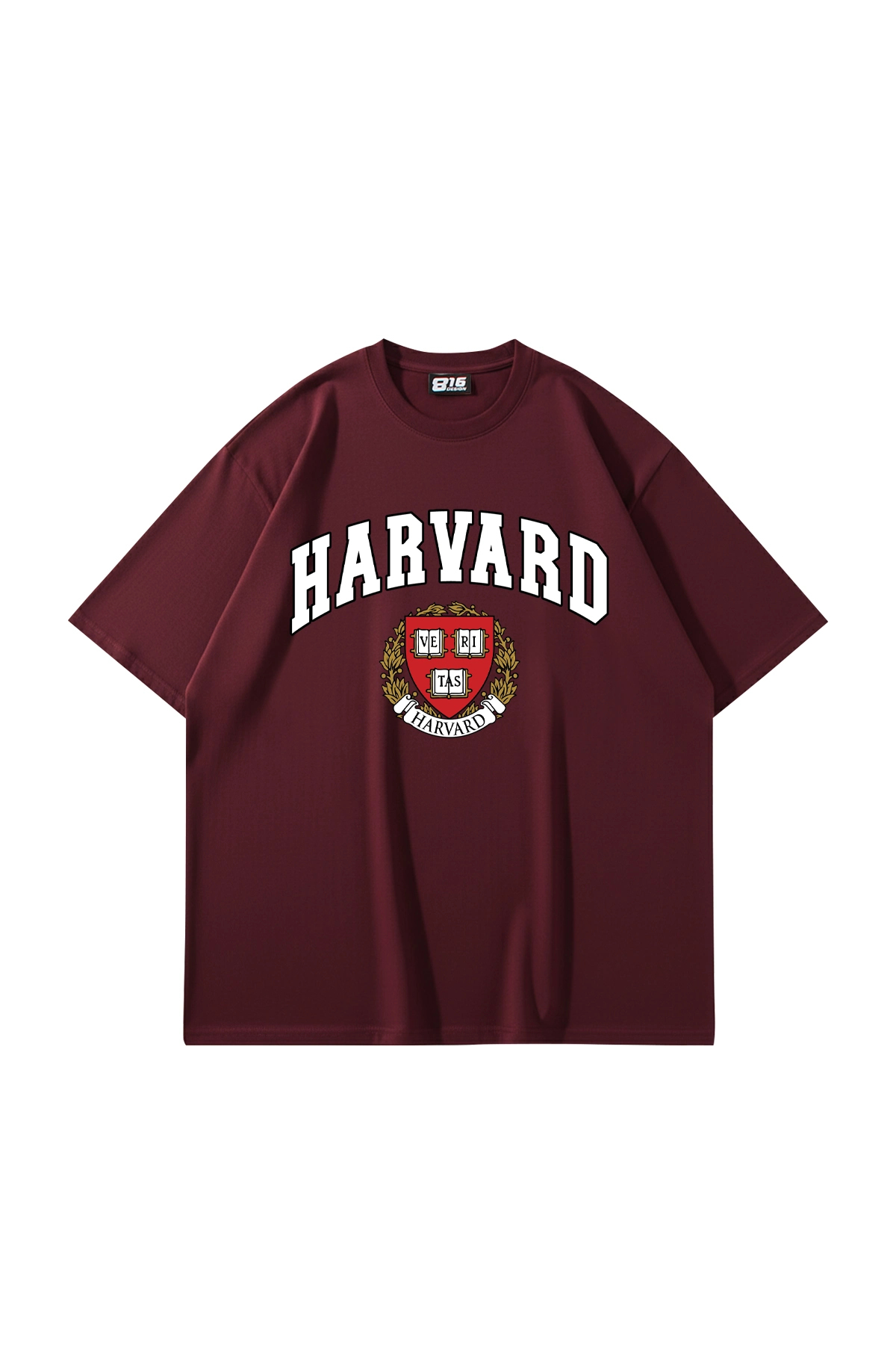 Sekizbiraltı Harvard Baskılı Oversize Unisex Bordo Tshirt - Fiyatı