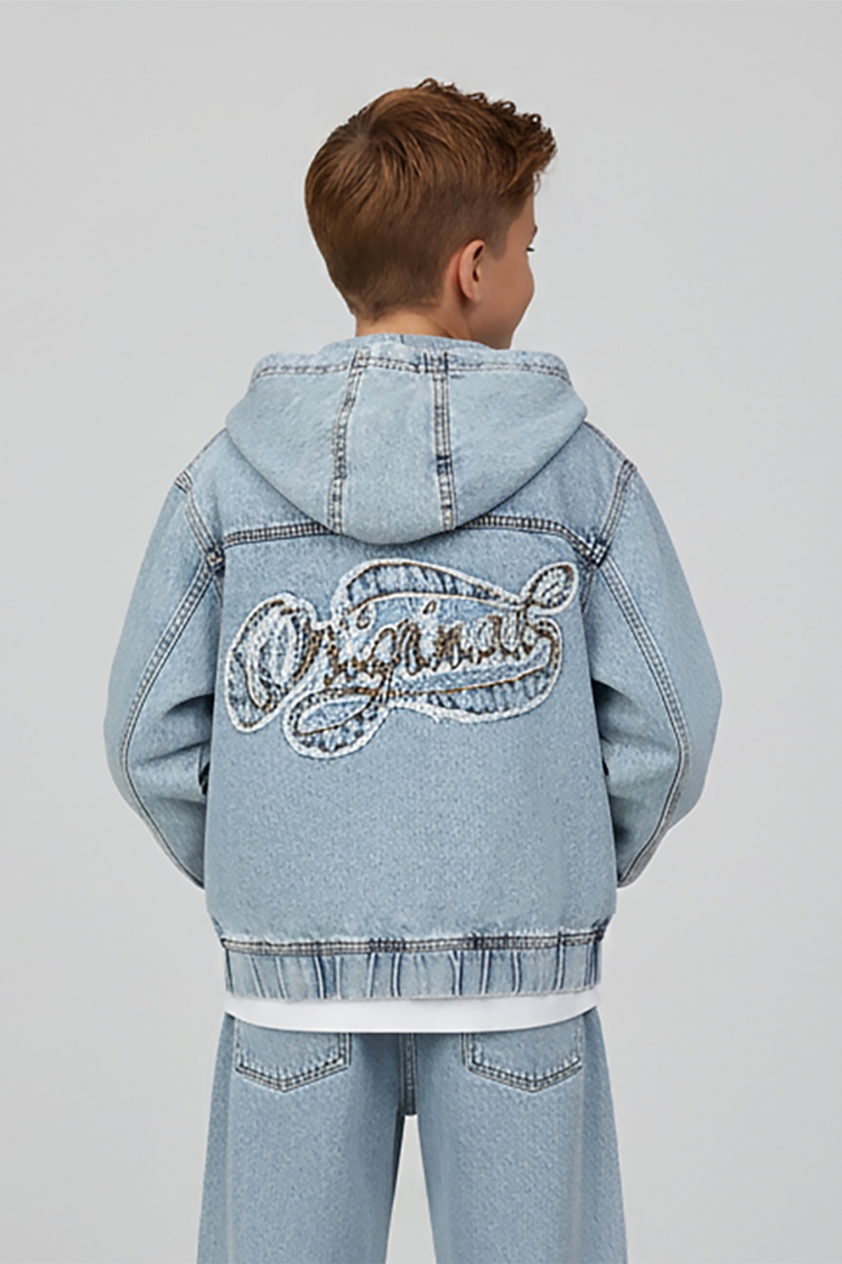 DMB BOYS & GIRLS  Kapüşonlu Kabartma Yazılı Erkek Çocuk Kot Ceket - Görsel 2
